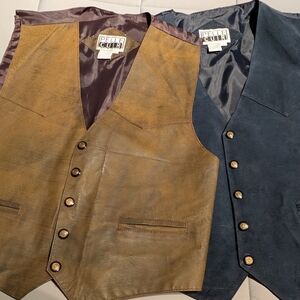 Set Of 2 Pelle Cuir Leather/Suede Vests in Brown and Blue..Xl